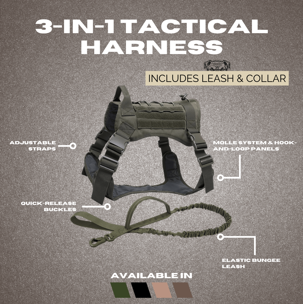 3-in-1 Tactical Harness with Leash & Collar – Strong, Secure & Adjustable