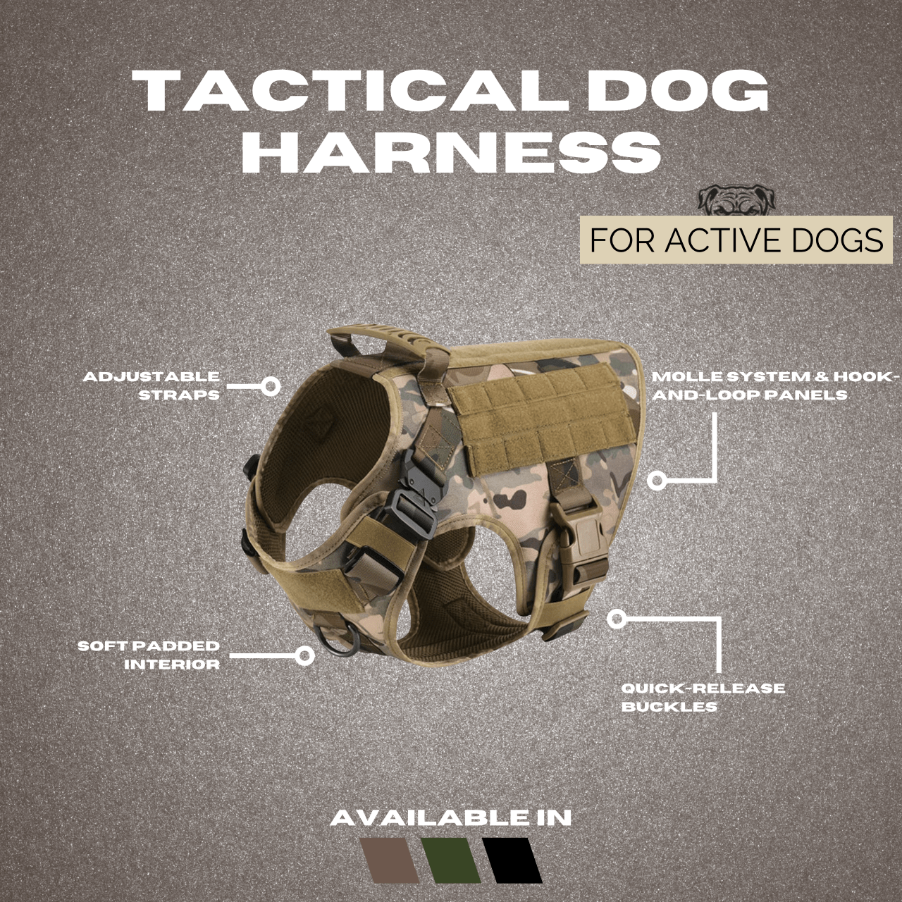 Adjustable Tactical Dog Harness – Breathable, Durable & Perfect for Active Dogs